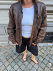 90s Dark Brown Vintage Leather Bomber Jacket