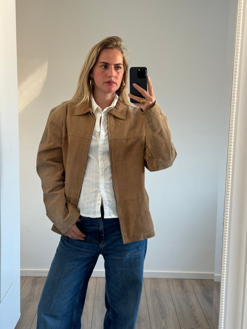 Beige Suede Oversized Vintage Jacket