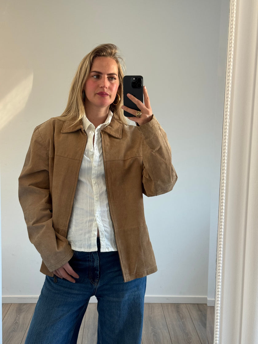 Beige Suede Oversized Vintage Jacket