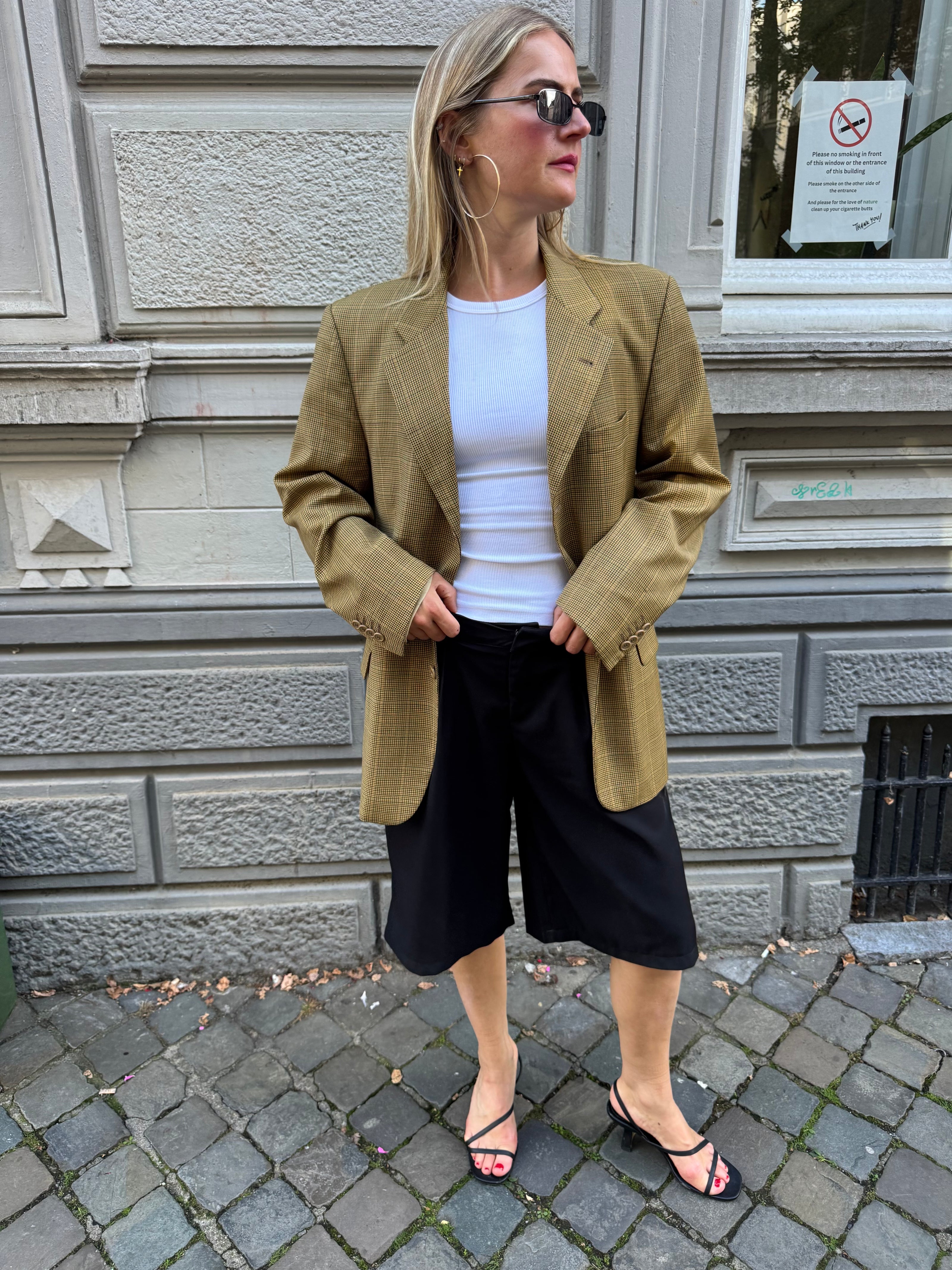 Khaki Beige Checked Vintage Blazer