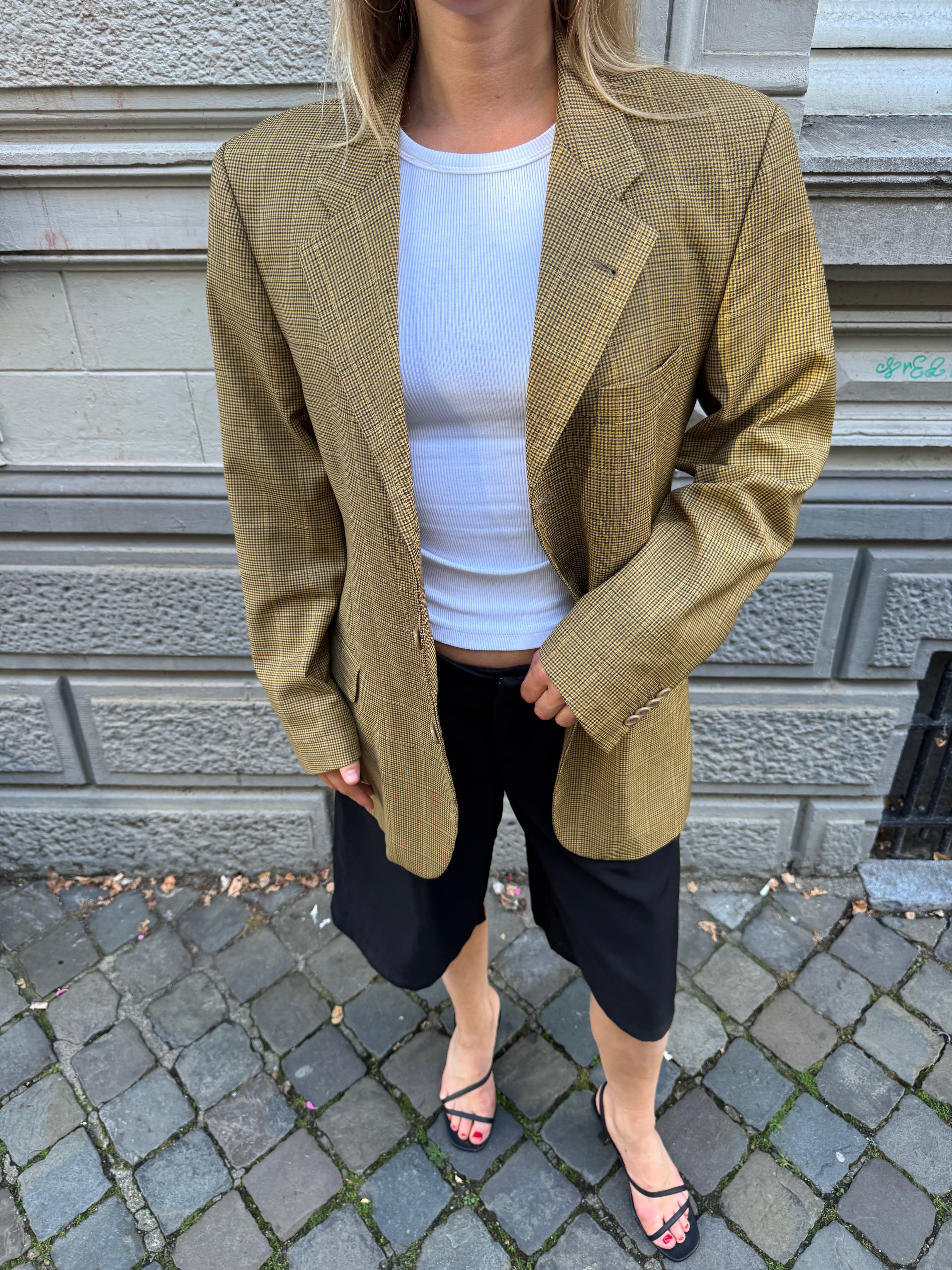 Khaki Beige Checked Vintage Blazer