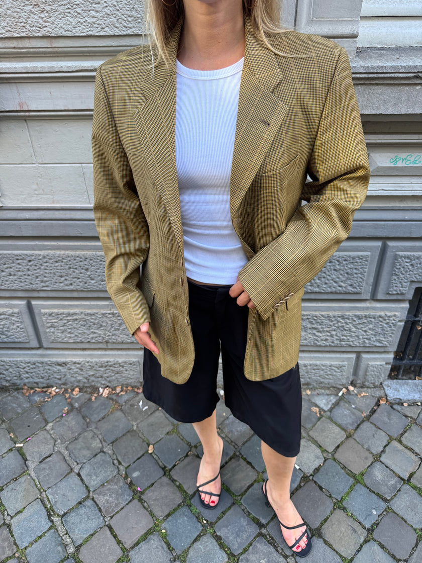 Khaki Beige Checked Vintage Blazer