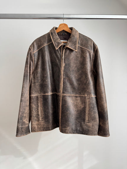 Trending Brown Faded Oversized Leather Jacket