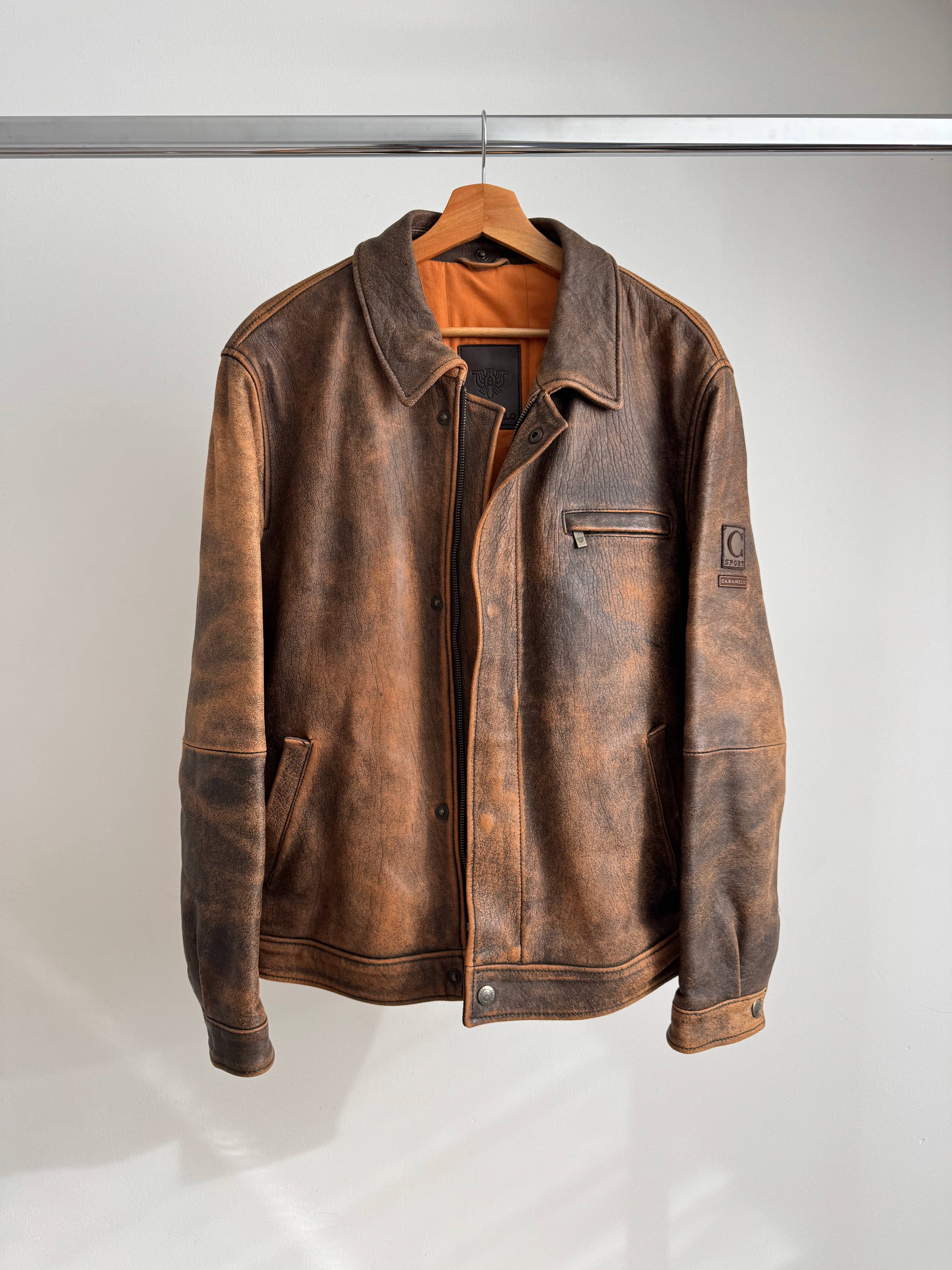 Oversized & Distressed Rusty Brown Leather Jacket