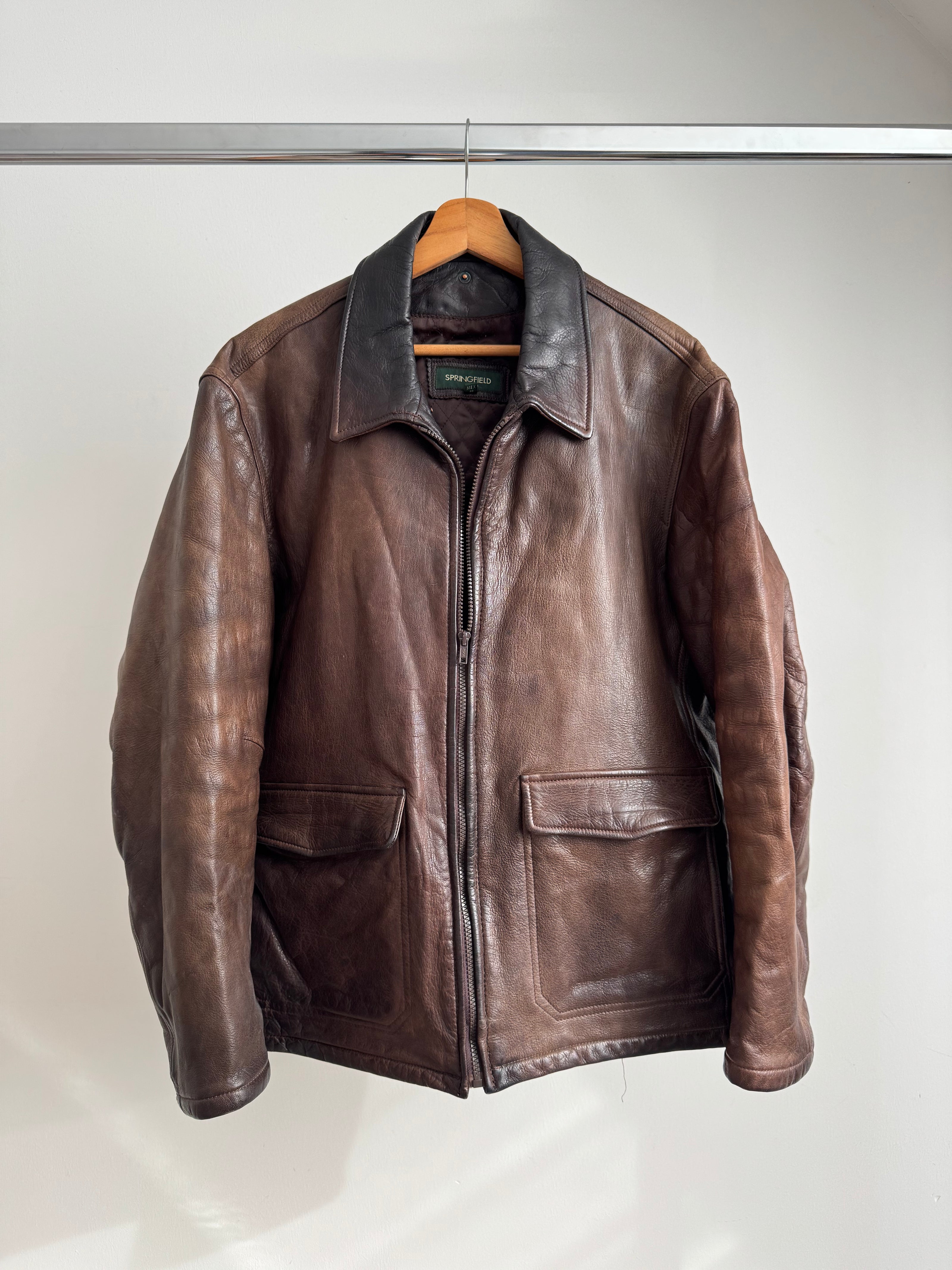 Dark Brown Rustic Faded Oversized Leather Jacket