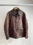 Dark Brown Rustic Faded Oversized Leather Jacket