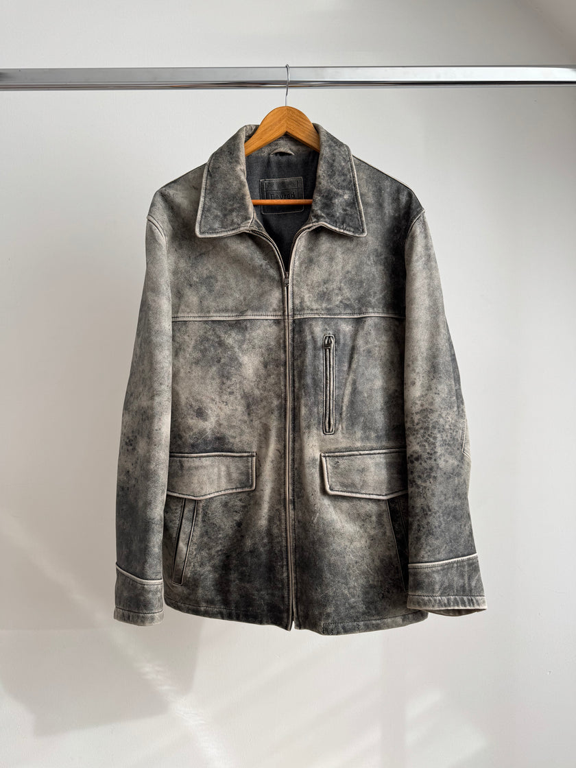 Super Oversized Distressed Grey Leather Vintage Jacket
