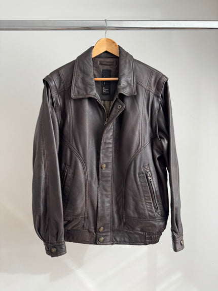 Oversized Brown Leather 90s Bomber Jacket