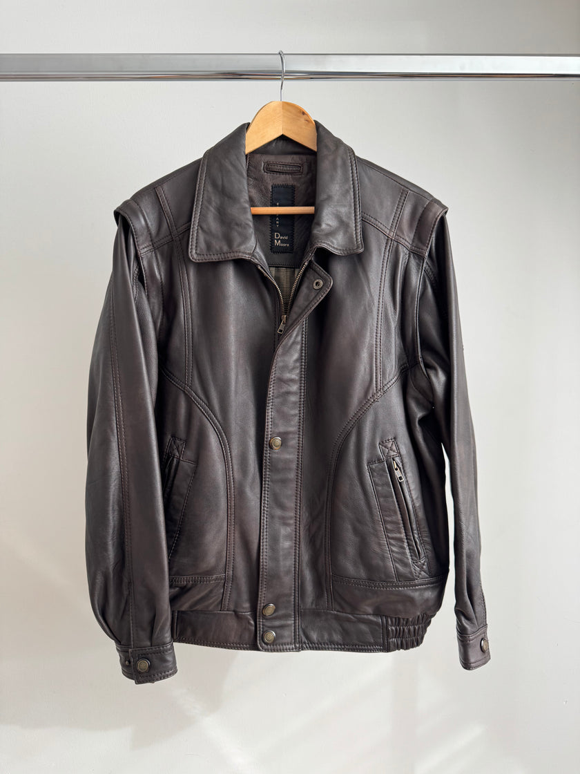 Oversized Brown Leather 90s Bomber Jacket