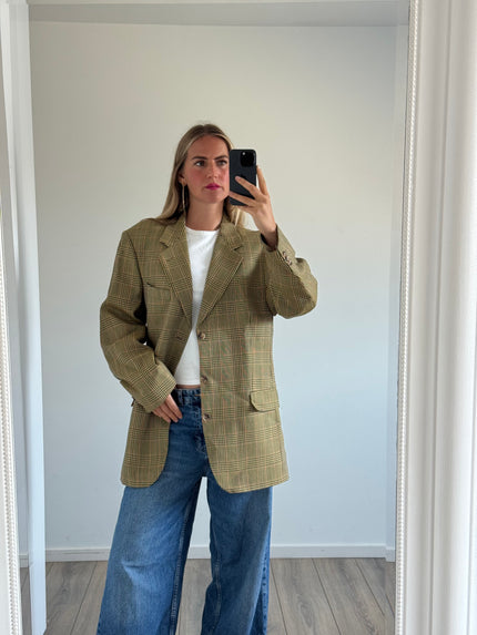 Khaki Beige Checked Vintage Blazer