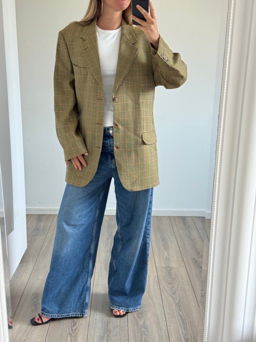Khaki Beige Checked Vintage Blazer