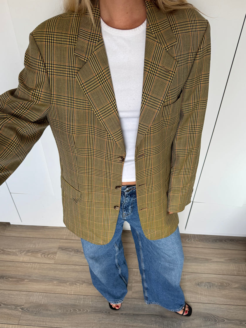 Khaki Beige Checked Vintage Blazer