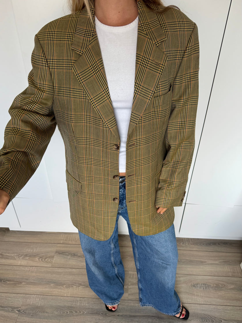 Khaki Beige Checked Vintage Blazer