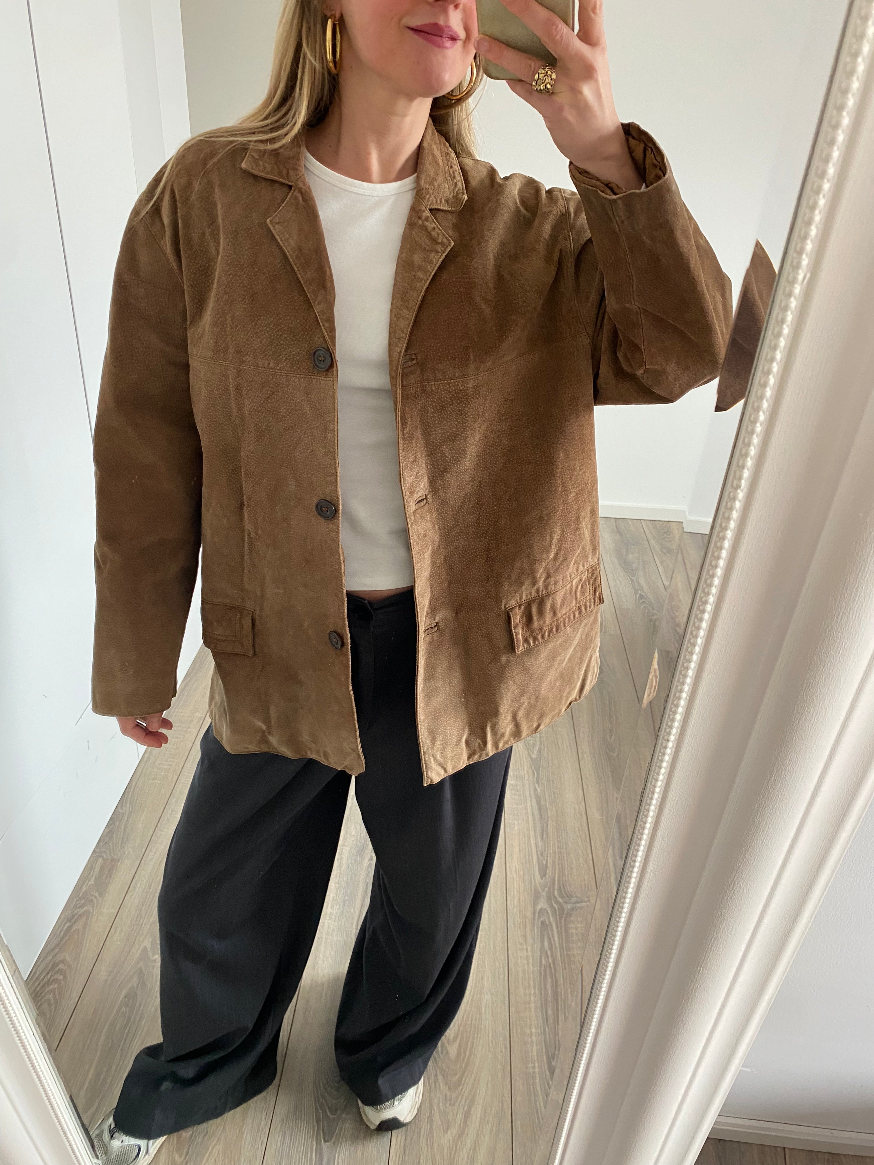 Vintage Oversized Beige Brown Suede Jacket / Blazer
