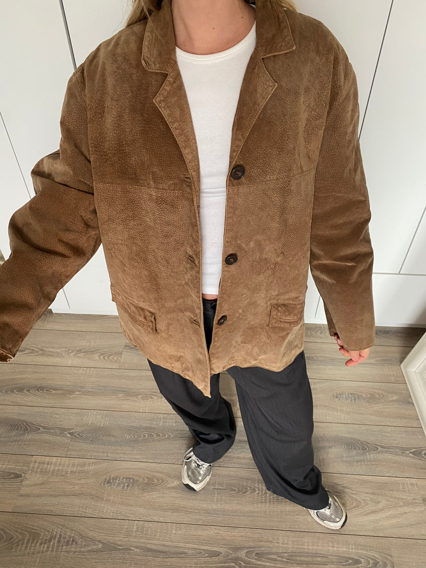 Vintage Oversized Beige Brown Suede Jacket / Blazer