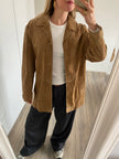 Light Beige Vintage Suede Jacket, Oversized Blazer Style