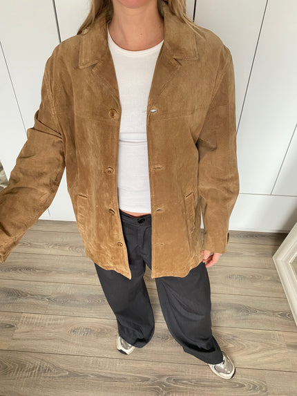 Light Beige Vintage Suede Jacket, Oversized Blazer Style