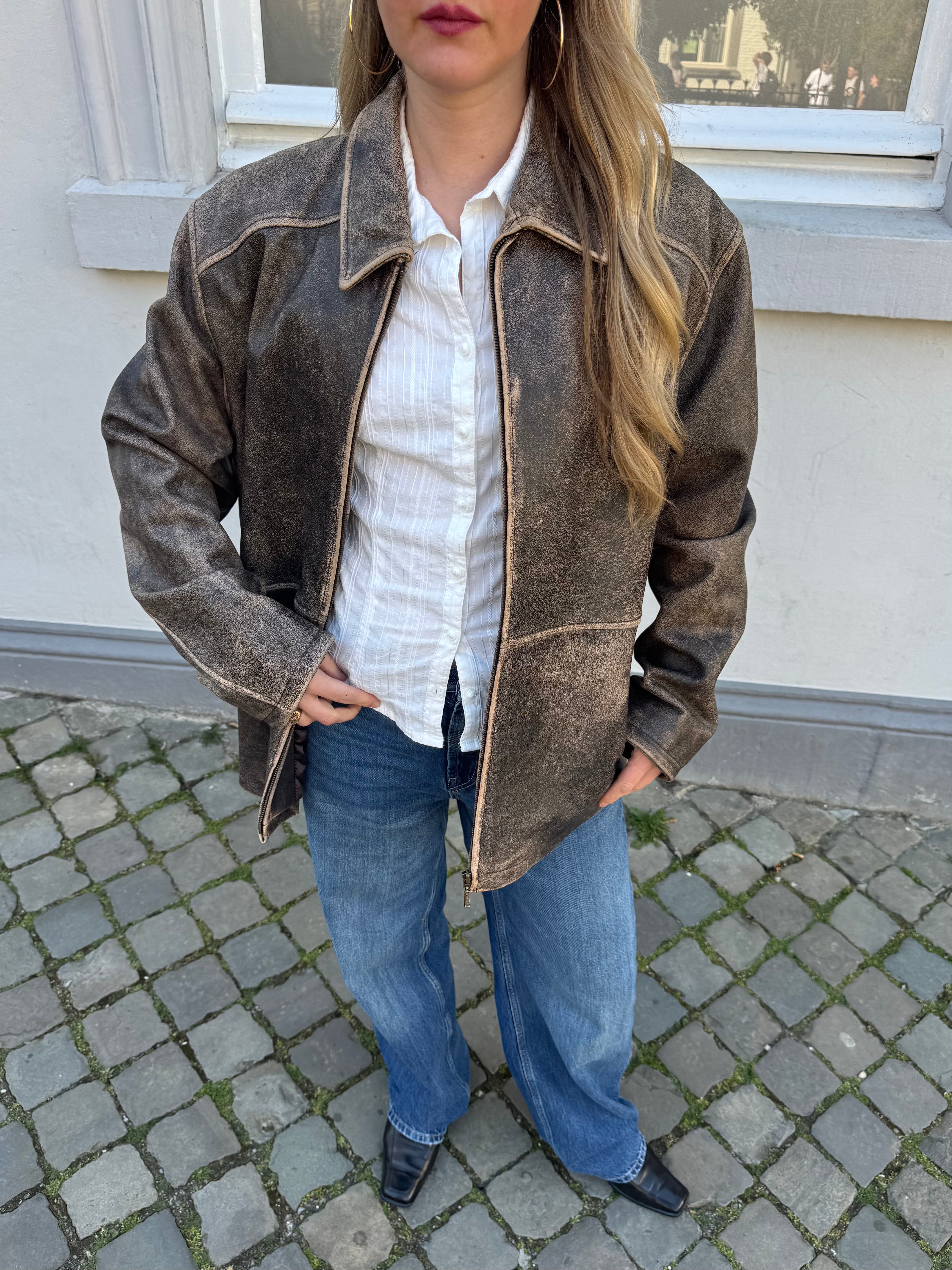 Trending Brown Faded Oversized Leather Jacket