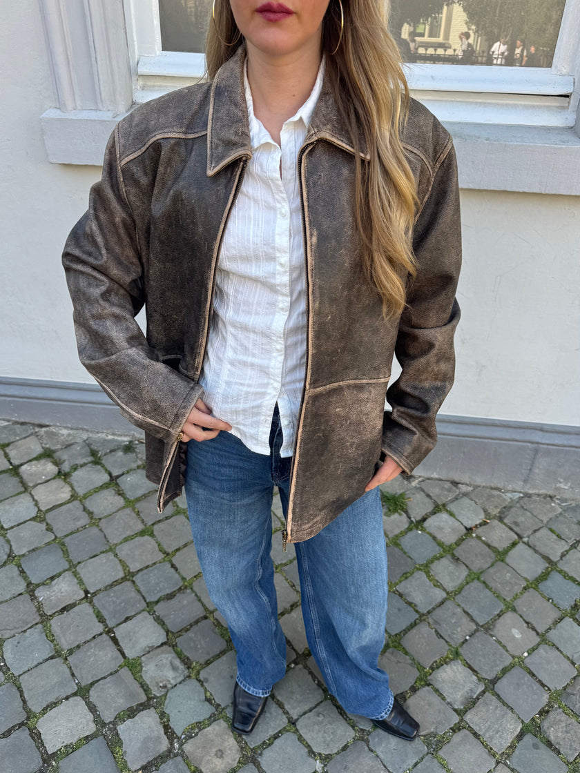 Trending Brown Faded Oversized Leather Jacket