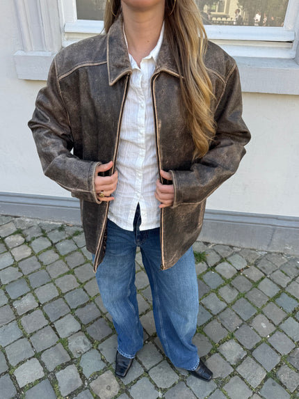 Trending Brown Faded Oversized Leather Jacket