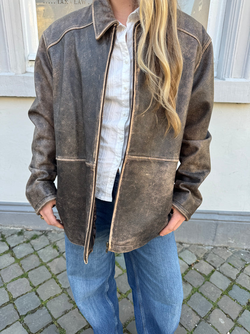 Trending Brown Faded Oversized Leather Jacket