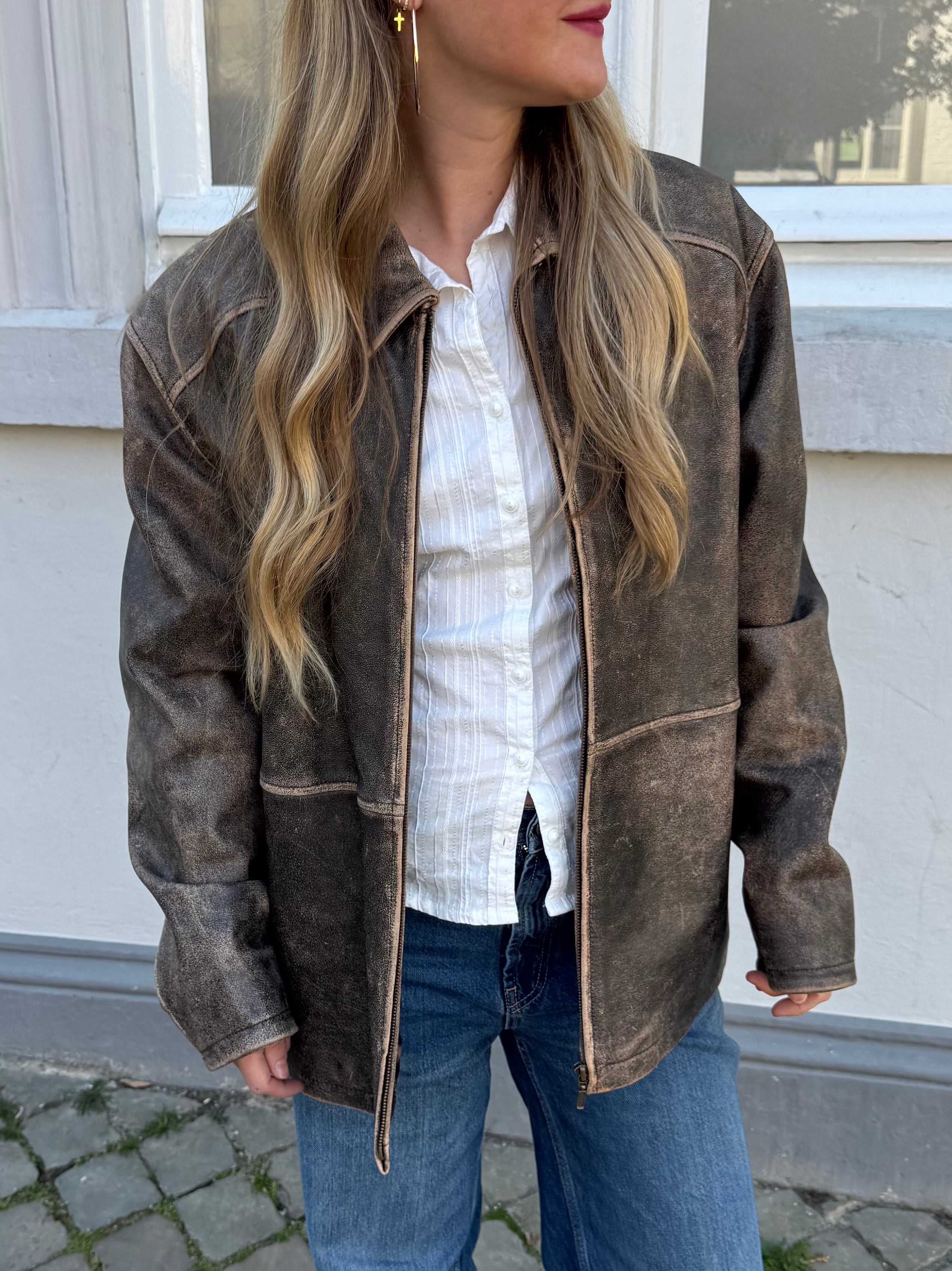 Trending Brown Faded Oversized Leather Jacket