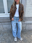 Oversized & Distressed Rusty Brown Leather Jacket