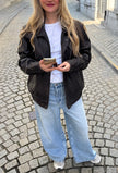 Oversized Brown Leather 90s Bomber Jacket
