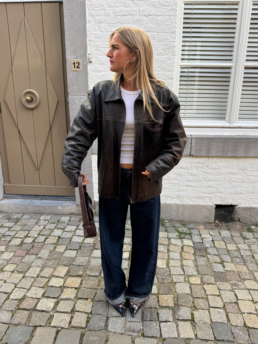 Brown Distressed Leather Jacket
