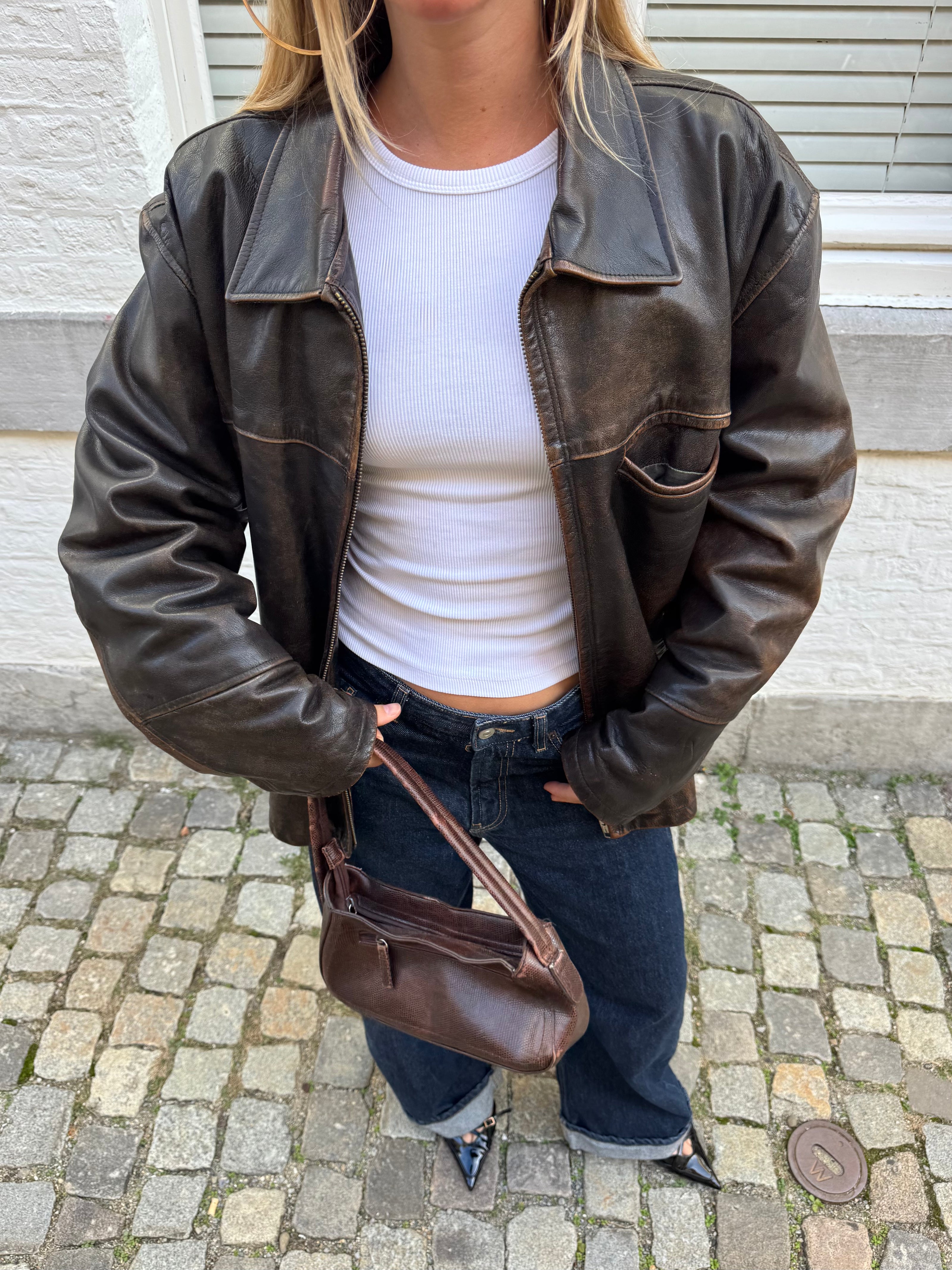 Brown Distressed Leather Jacket