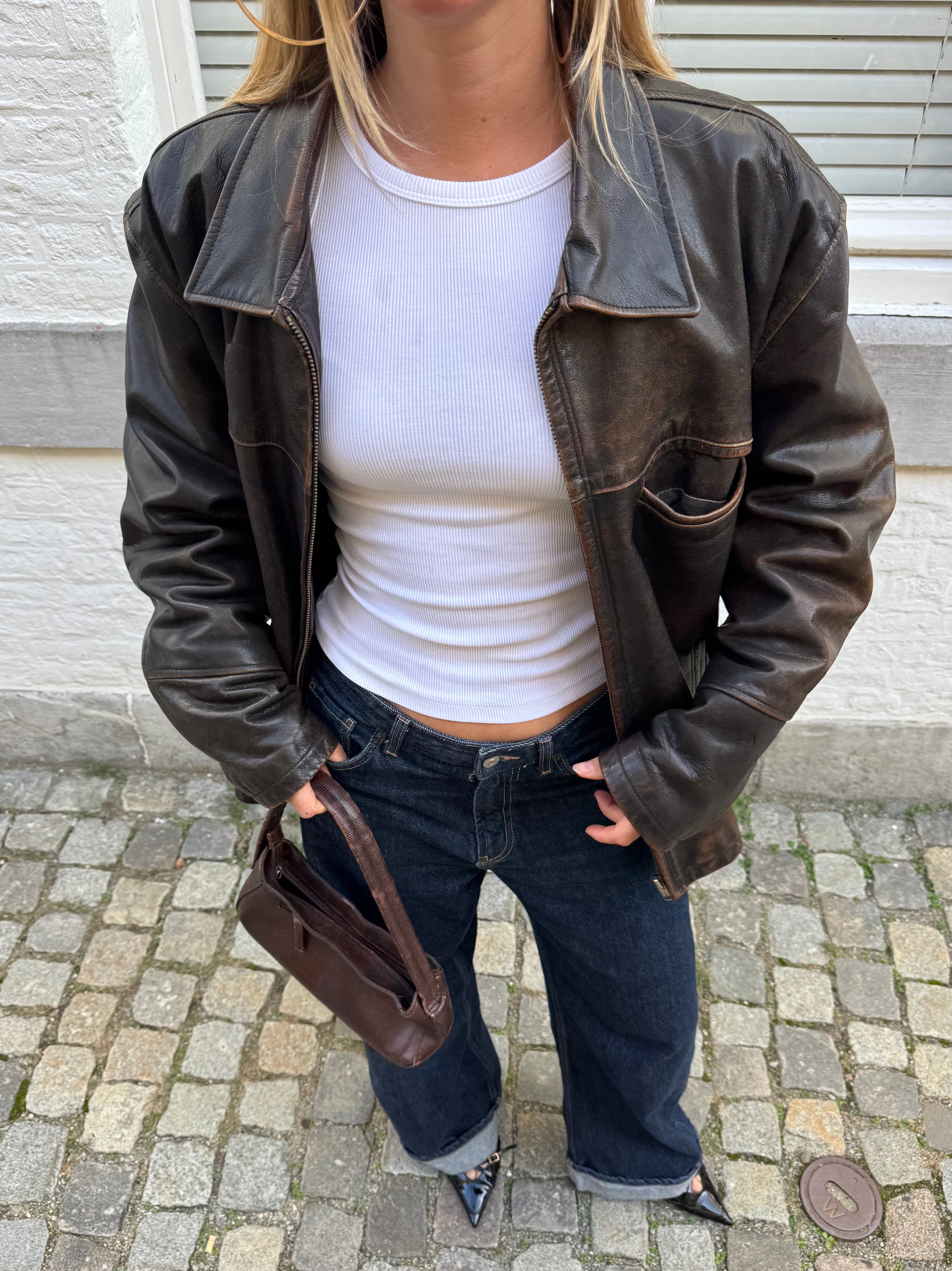 Brown Distressed Leather Jacket