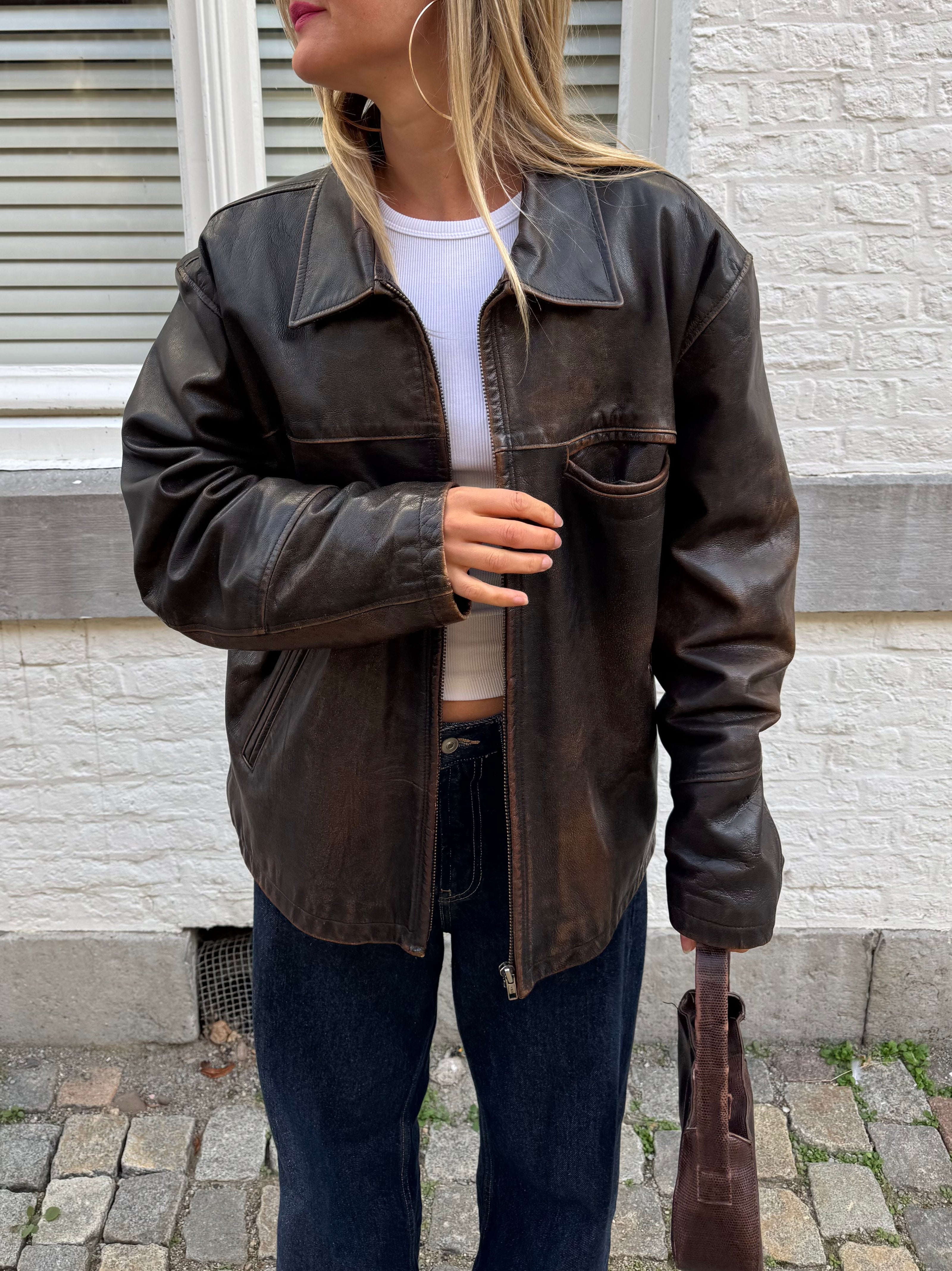 Brown Distressed Leather Jacket
