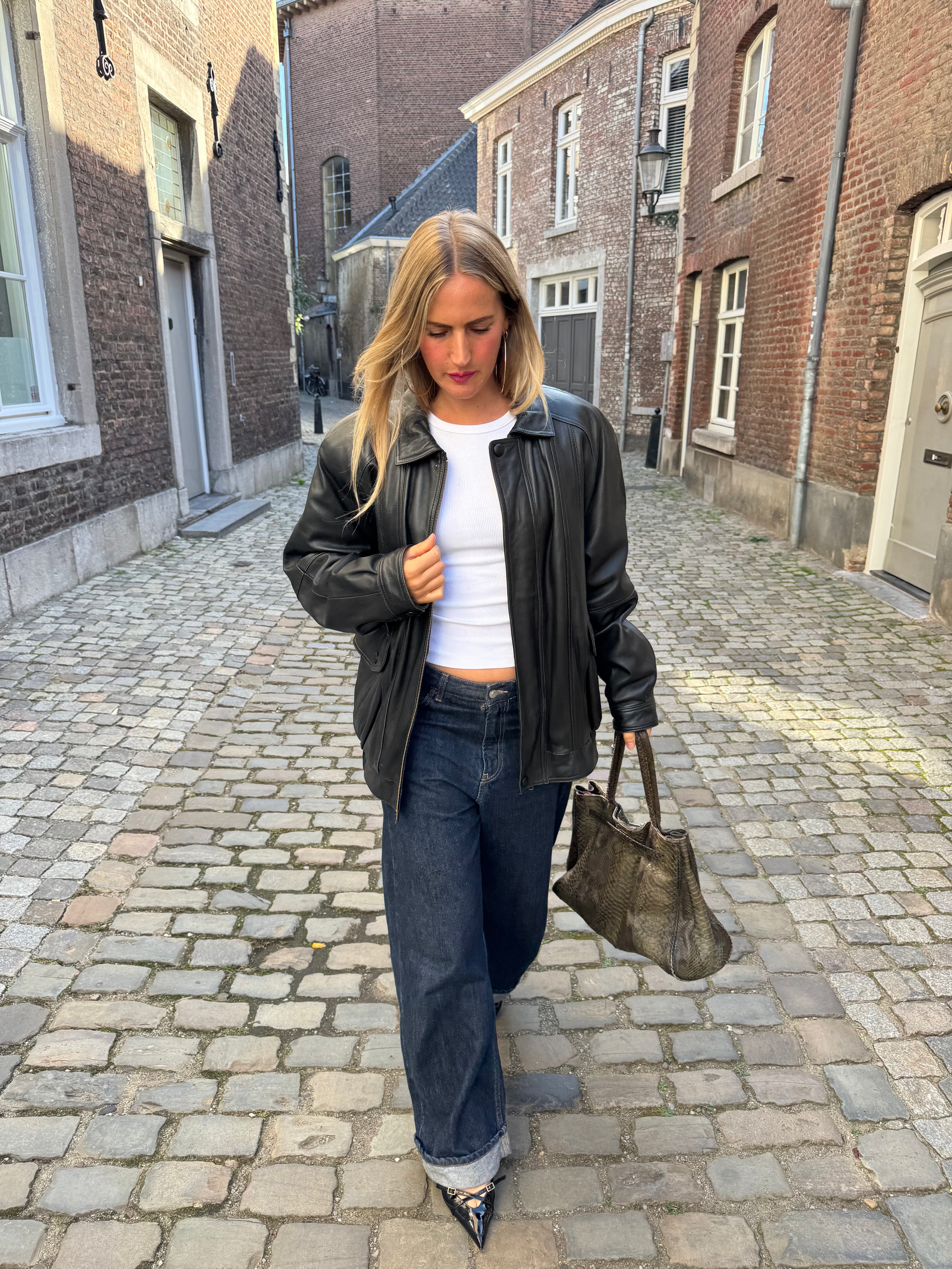90s Black Leather Bomberjacket
