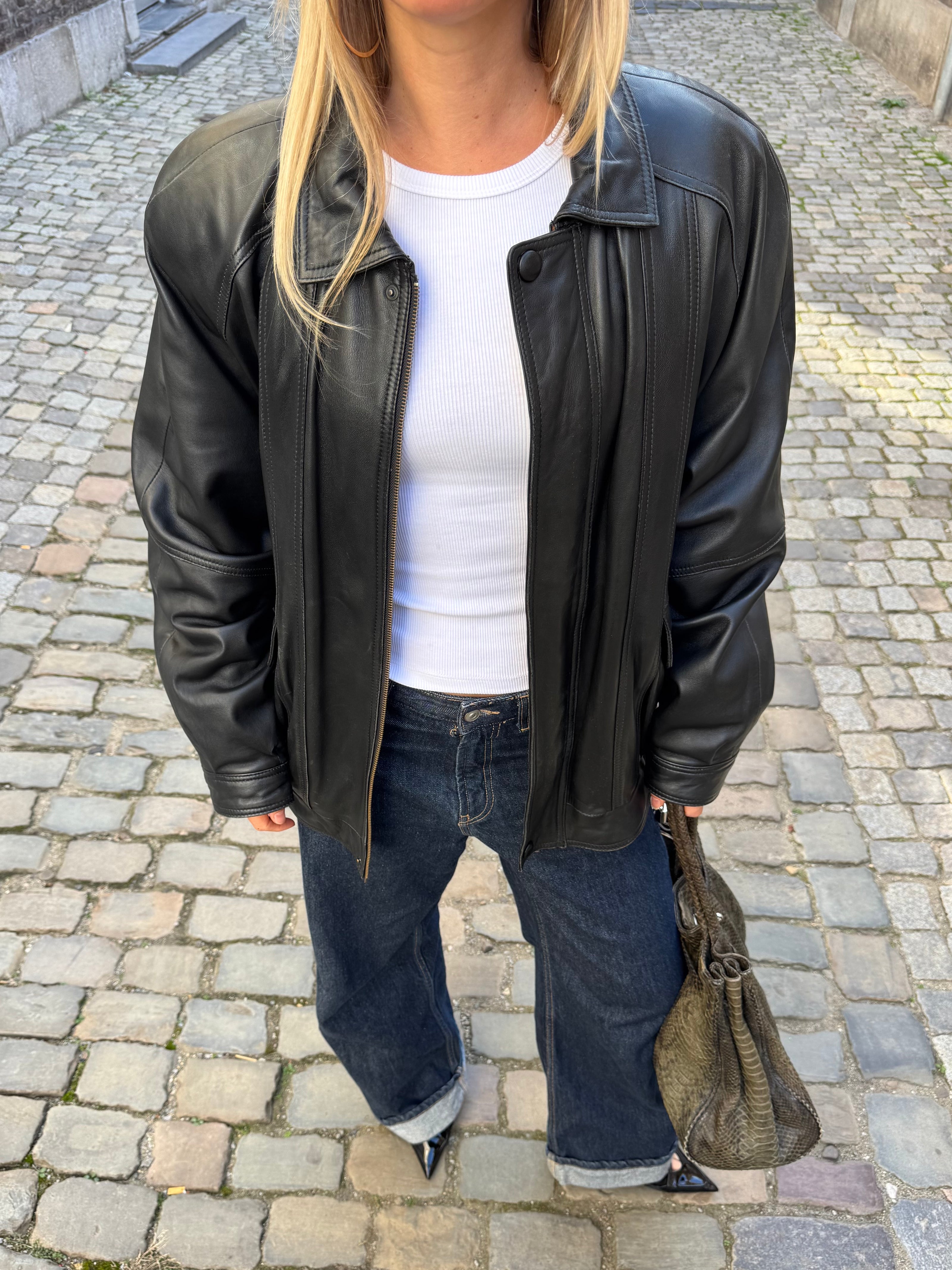 90s Black Leather Bomberjacket