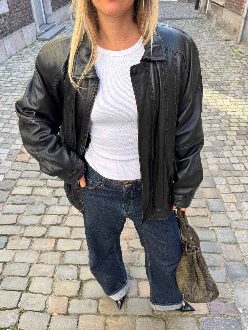 90s Black Leather Bomberjacket