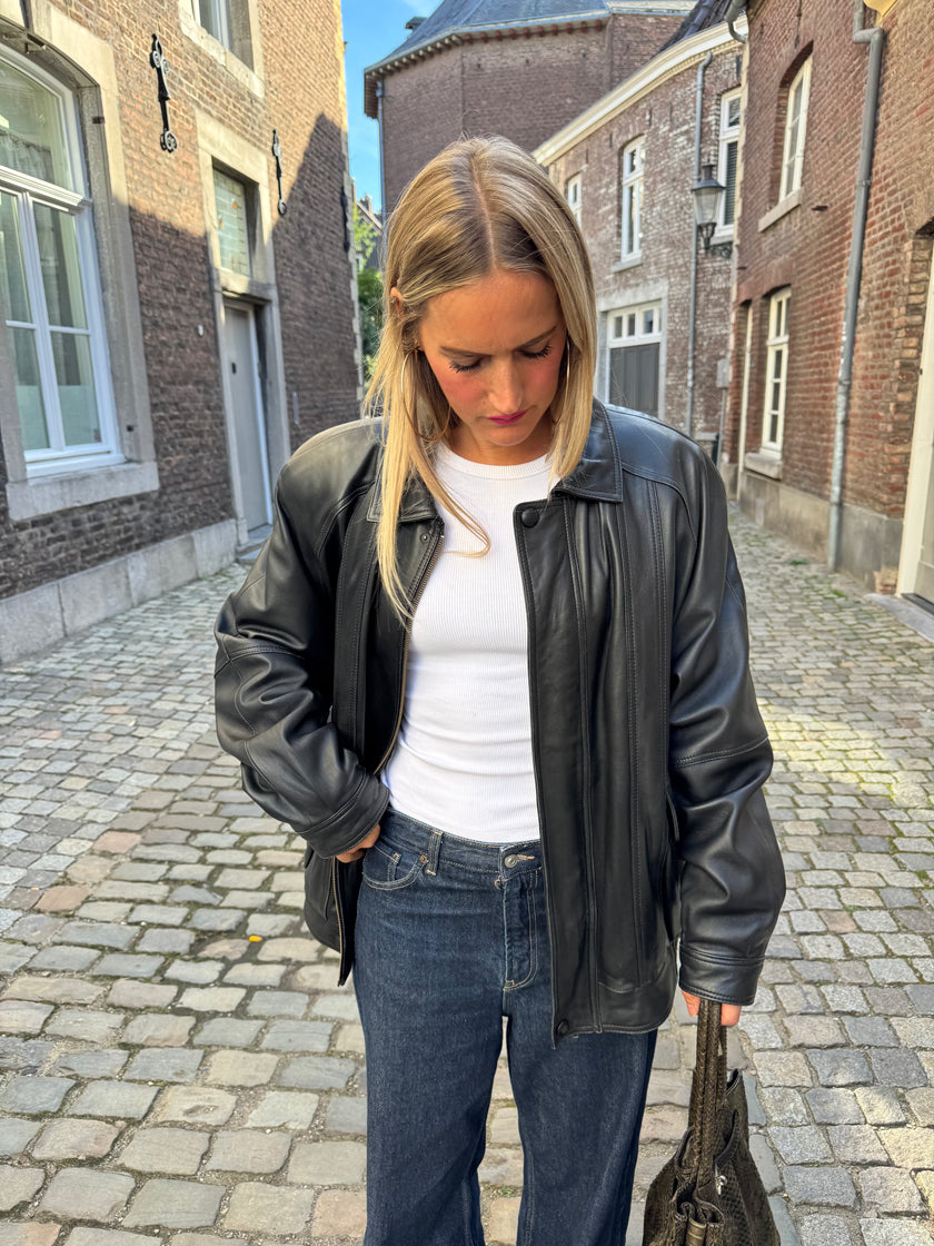 90s Black Leather Bomberjacket