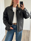 Black Leather Oversized Vintage Bomber