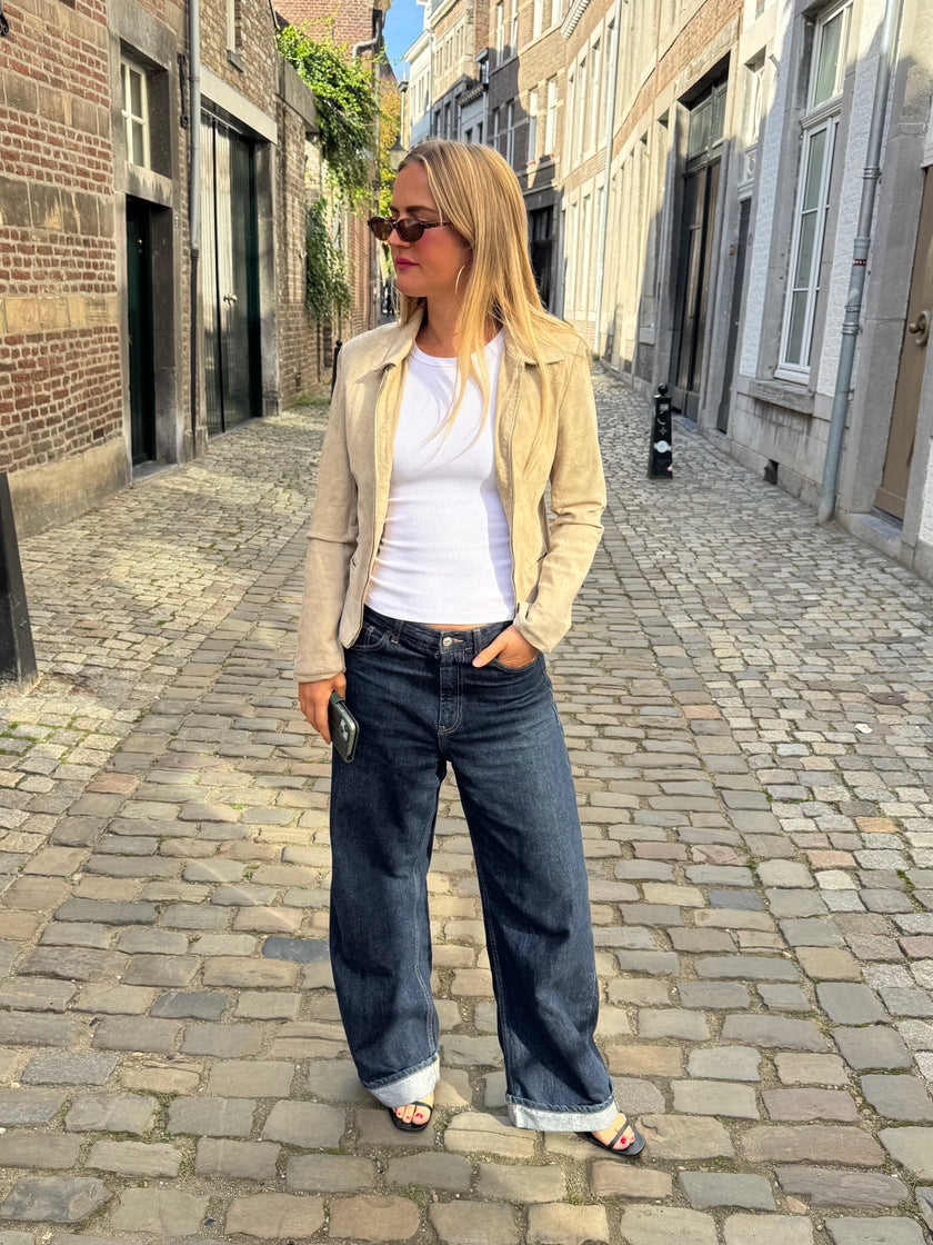 Light Beige Short Suede Vintage Jacket