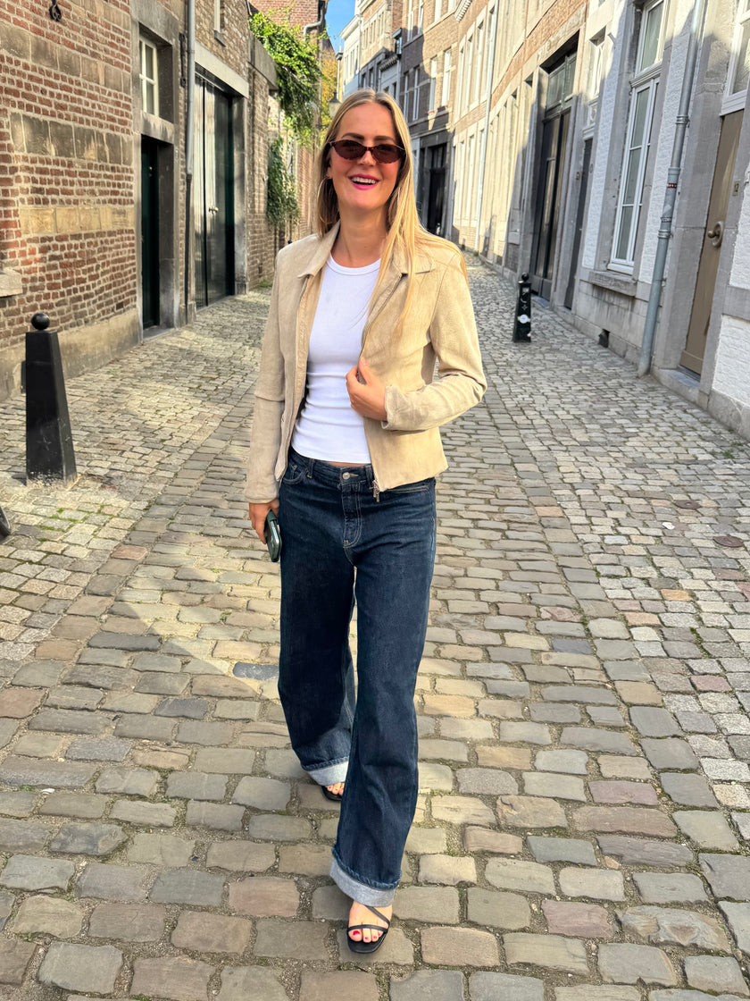 Light Beige Short Suede Vintage Jacket