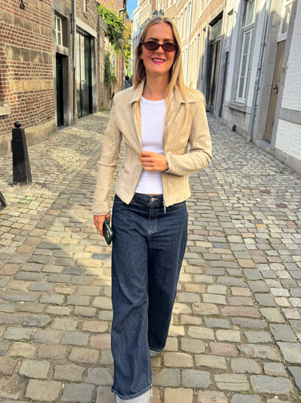 Light Beige Short Suede Vintage Jacket