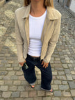Light Beige Short Suede Vintage Jacket
