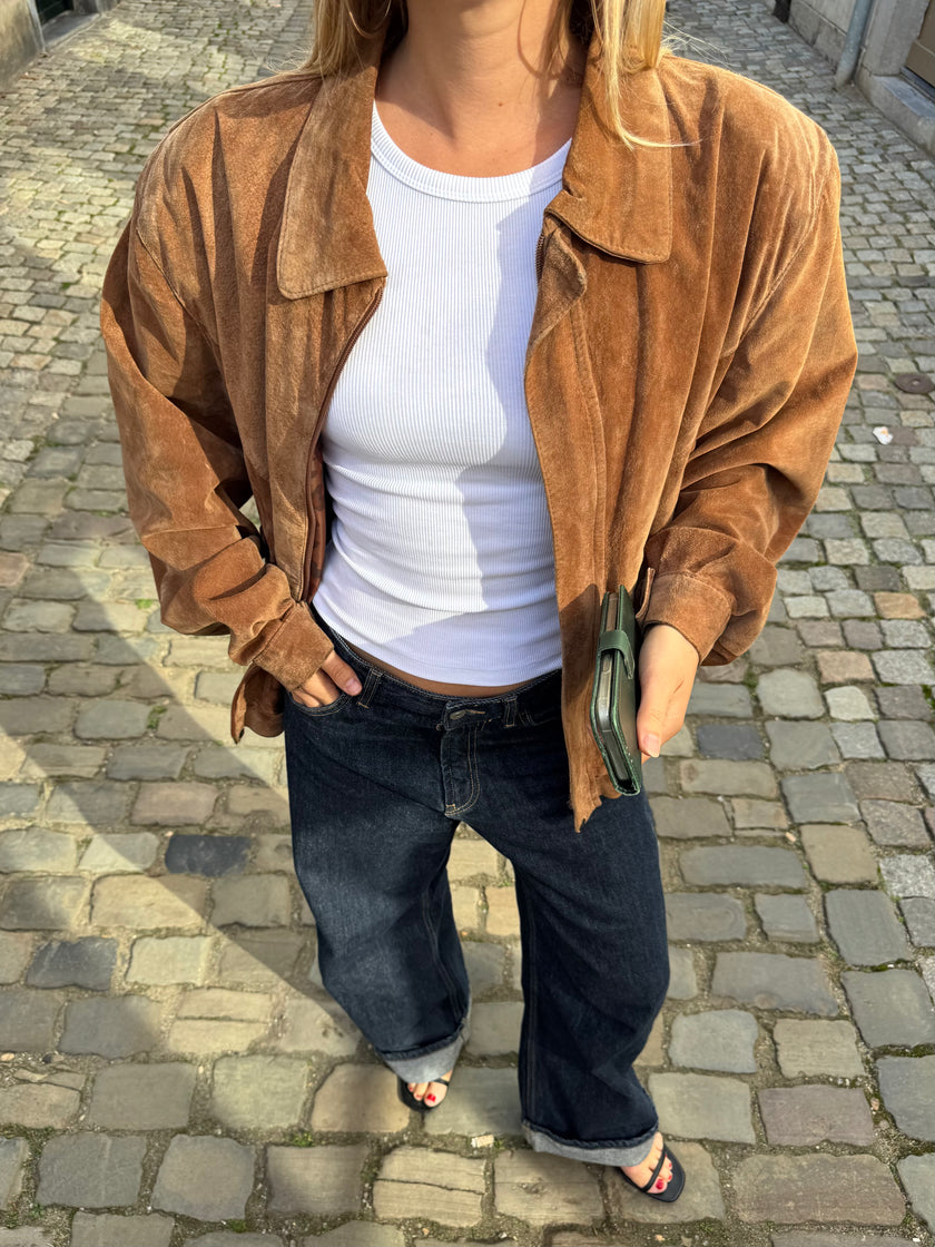 Camel Brown Vintage Bomber Jacket