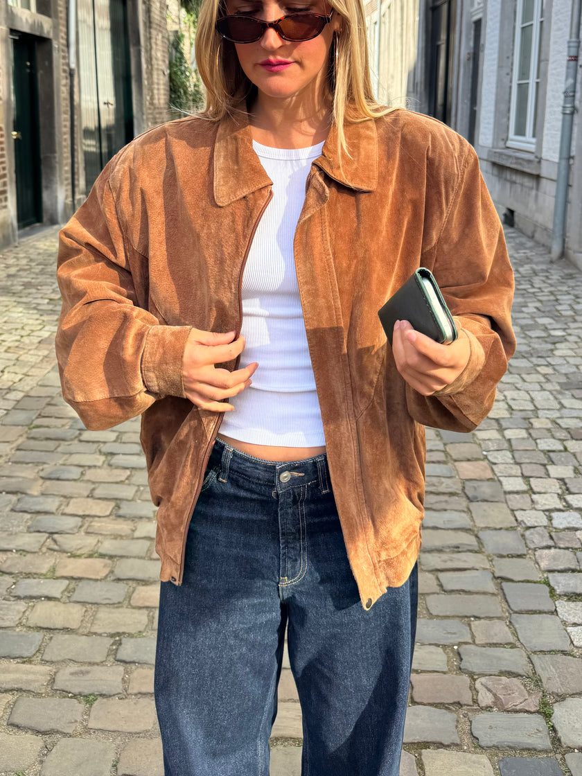 Camel Brown Vintage Bomber Jacket