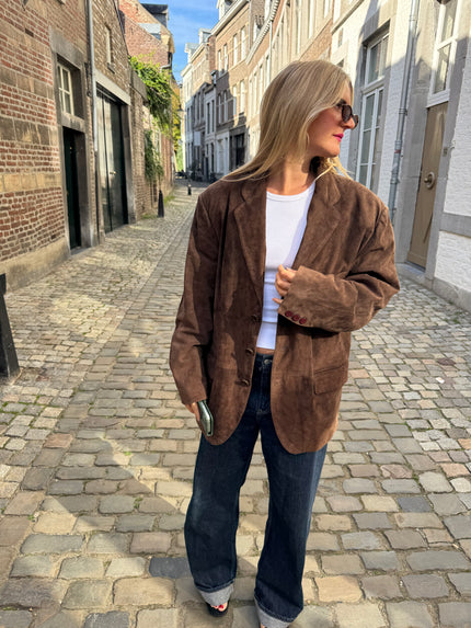 Oversized Dark Brown Suede Blazer