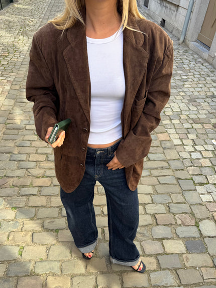 Oversized Dark Brown Suede Blazer