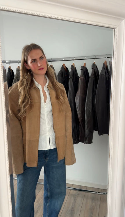 Beige Suede Oversized Vintage Jacket