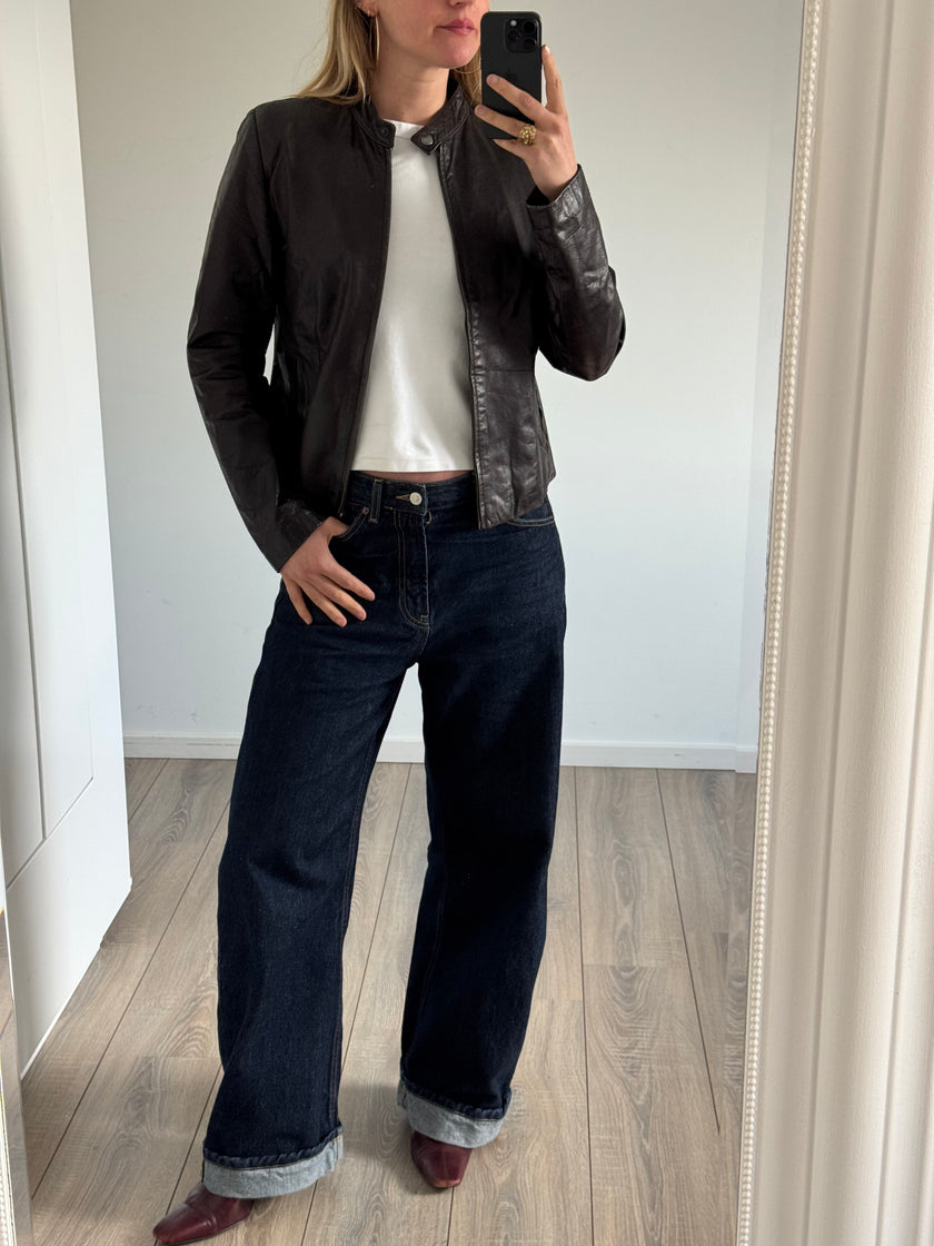 Brown Leather Vintage Biker Jacket
