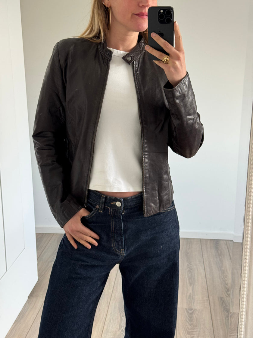 Brown Leather Vintage Biker Jacket