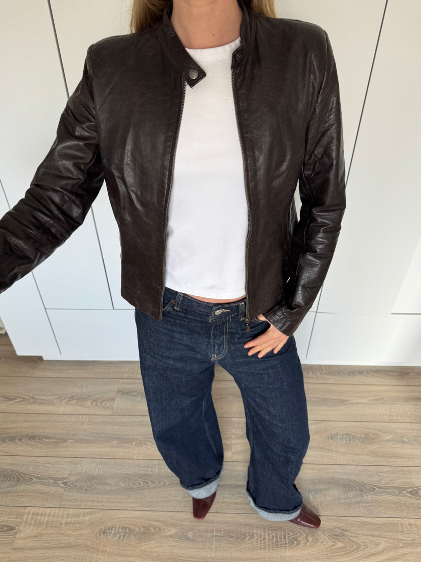 Brown Leather Vintage Biker Jacket