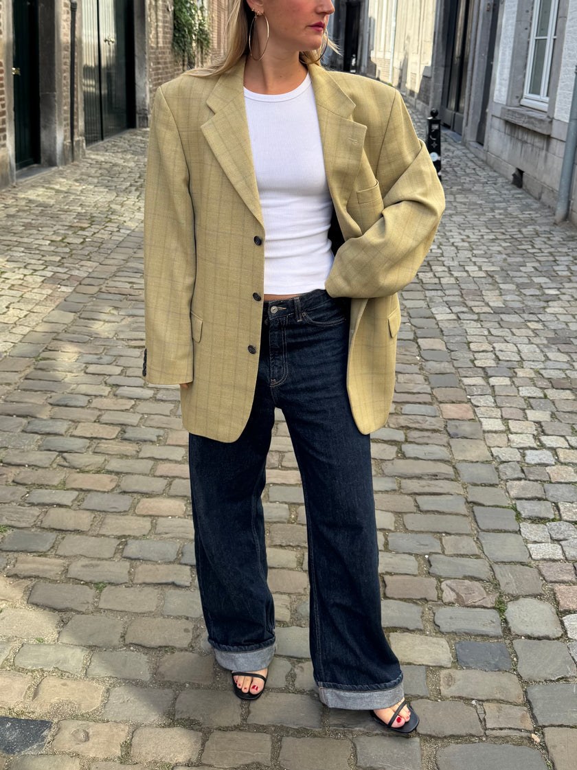 Yellow Beige Oversized Vintage Blazer
